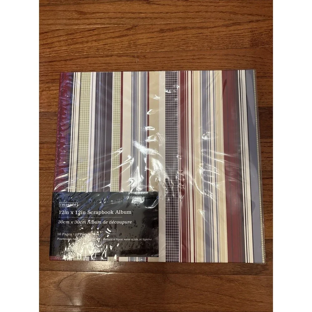 Colorbok 12x12 Scrapbook 10 Pages Striped Postbound Blue Green Burgundy New